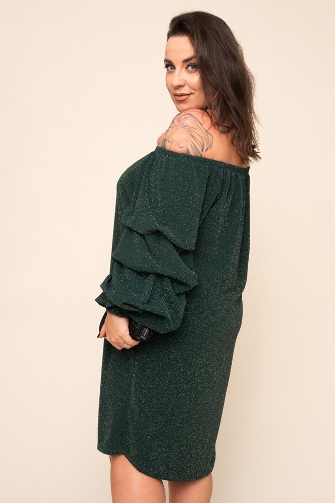 Inhale Overtake position Zielona Sukienka z marszczonymi rękawami OSTREL Sukienki ✓ TONO