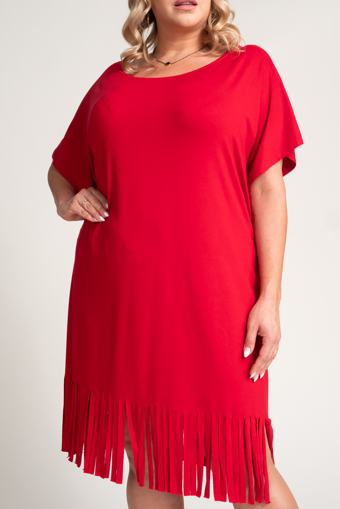 Czerwona Sukienka z frędzlami RIVINO