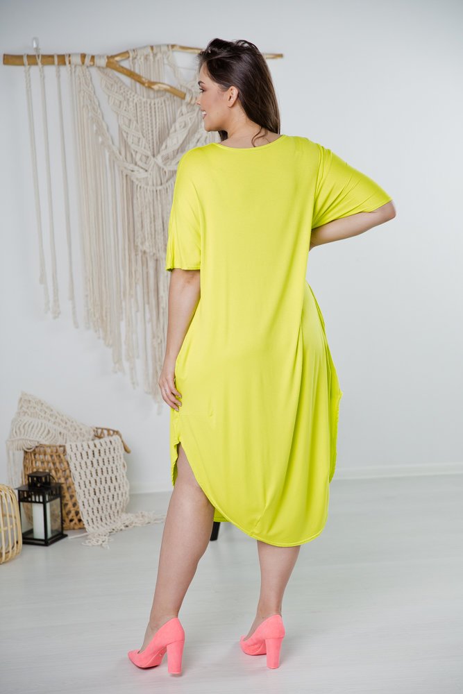 Limonkowa Sukienka SPINER Plus Size